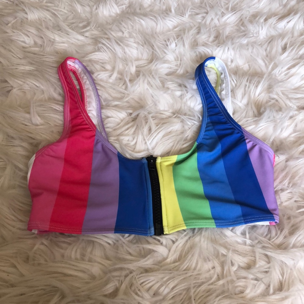 rainbow zip-up bikini top!